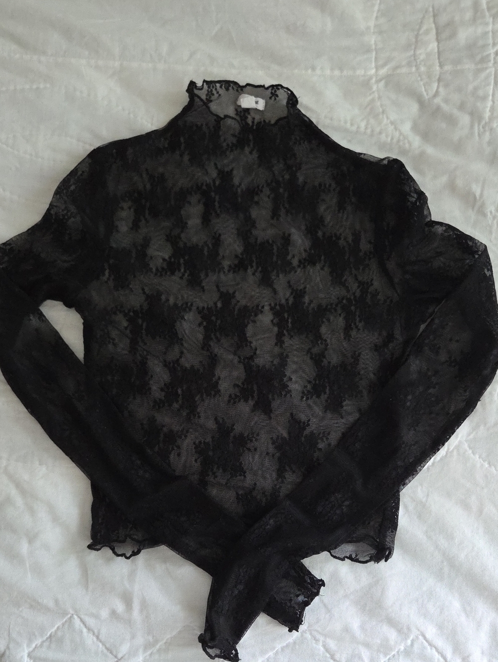 Garage Black Sheer Lace Long-Sleeve Top